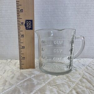 Vintage Hazel Atlas Glass 1 Raised Measuring Cup 3 Pour Spouts Handle MCM